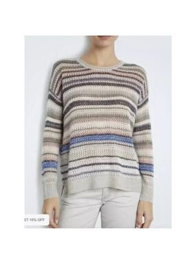 INHABIT Sz M Sweater Striped Open-Weave Soft Cashmere Linen Blend